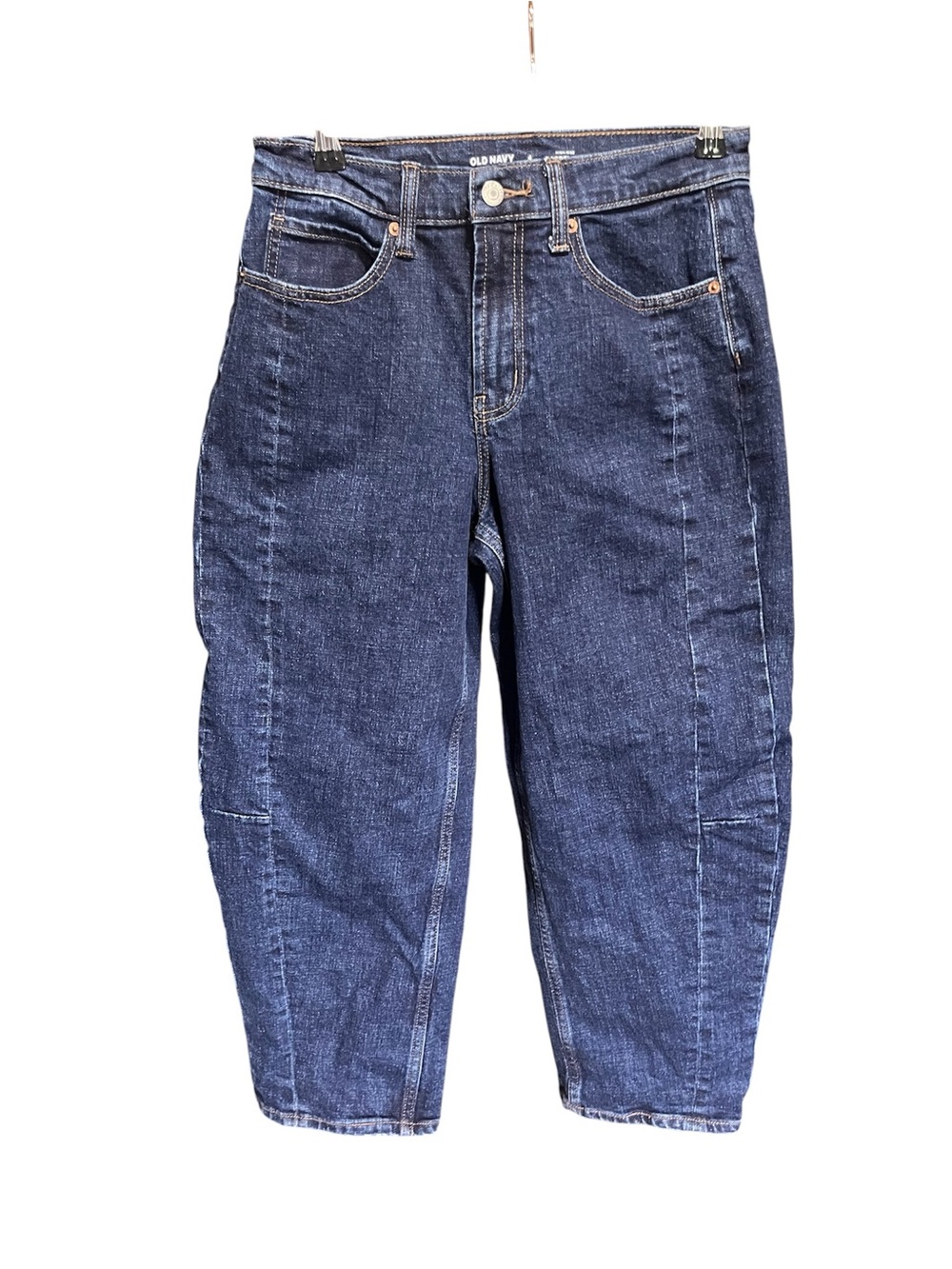 Old Navy Dark Blue High Rise Barrel Leg Cropped Relaxed-Fit Jeans 4P